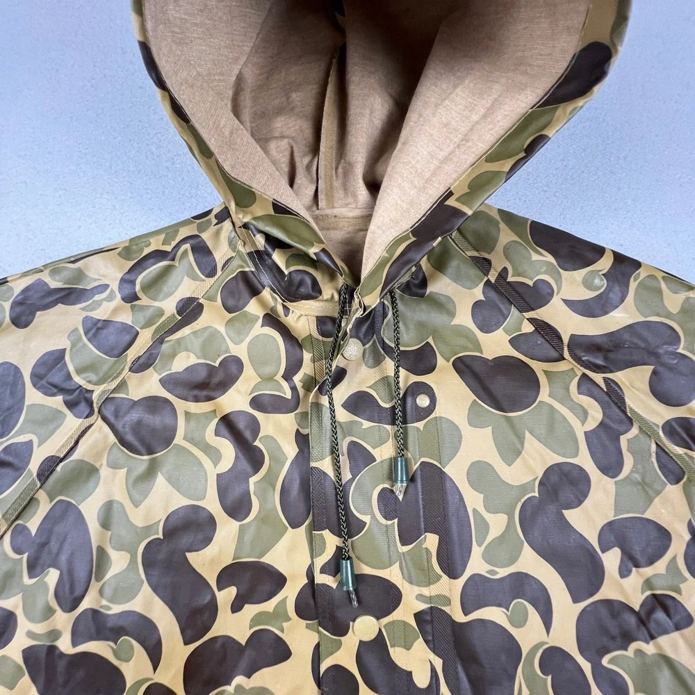 Unbranded Rain Jacket Mens XL Green Camo Duck Hunter Vintage Hooded Slicker Coat